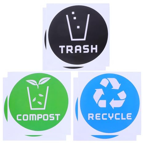 SAFIGLE Lot de 6 Autocollants de Tri Sélectif pour Poubelles, Étiquettes Autocollantes Rondes Résistantes aux Taches, Adhésion Fiable, pour Maison et Bureau, Marqueurs de Recyclage