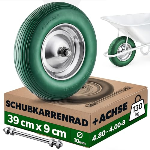 KADAX PU Schubkarrenrad 390 x 90 mm mit Achse