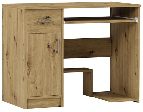 Framire Schreibtisch N-10 Artisan Eiche 90x50x73 cm – Kleiner Computertisch mit 1 Schublade, Schreibtisch für Schlafzimmer, Wohnzimmer & Studio, Modern N-10