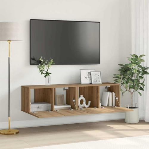 Tonture Ensemble Meuble TV Mural Marron en Bois d'ingénierie 60 x 30 x 30 cm avec étagère et Porte, Rangement Suspendu pour Salon séjour, Design Moderne scandinave et Support écran Multimedia