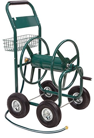 Liberty Garden Products 4 Wheel Hose Reel Cart, Holds up to 350 Feet of 5 to 8 Inch Hose with Basket, Ideal for Backyard, Garden, or Home (Green)