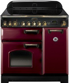 Rangemaster Classic Deluxe CDL90ECCY/B 90cm Electric Range Cooker with Ceramic Hob - Cranberry/Brass - A/A Rated