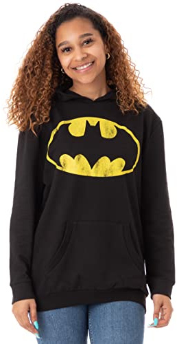 DC Comics Women's Official Batman Logo Crackle Long Sleeve Hoodie