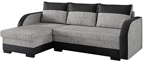 Mirjan24 Elegante Ecksofa Joseph, Eckcouch mit Bettkasten und Schlaffunktion, inkl. Kissen Set, Polstersofa, Polstergarnitur, Ottomane Universal, Wohnlandschaft (Soft 011 + Lawa 05)