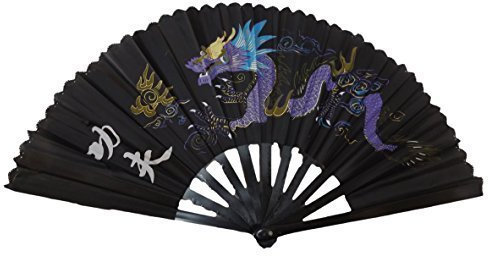 fat-catz-copy-catz® Large Ying-Yang Dragon Plastic & Cotton Chinese Japanese Oriental Burlesque Dancing Fancy Dress Geisha Decorative Hand Fan 24 Span (black dragon burlesque fan)