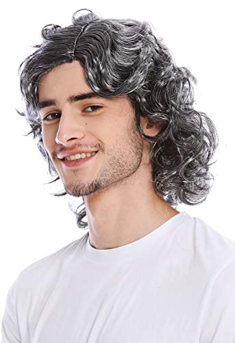 WIG ME UP - 3750-P103-68 Perücke Herrenperücke Unisex Grau leicht gelockt Mittelscheitel Alter Schlagersänger Gigolo 70er & 80er Jahre