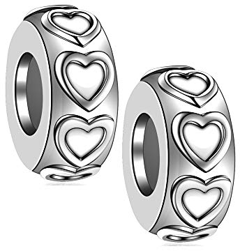 Globalwin Jewellery 2PCS 925 Sterling Silber Gummi Spacer Stopper Bead Charm für Pandora Armbänder (Silber-Herzen)