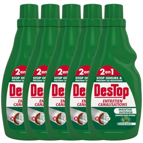 DESTOP Lot de 5 x 750ml Gel Entretien Canalisation et Fosse Septique - Parfum menthe