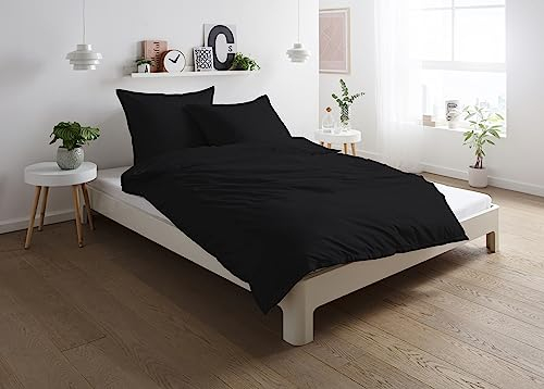 Carpe Sonno einfarbig Schwarze Mako Satin Bettwäsche 155 x 220 cm - Bettbezüge mit Stil aus 100% gekämmter Baumwolle – Mako-Satin Uni Schwarz Bettbezug Set 155x220 mit Kopfkissen-Bezug