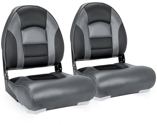 NORTHCAPTAIN Deluxe A Pair of Marine High Back Folding Boat Chair Fishing Boat Seat,for Fishing, Bass/Jon/Pontoon Boat Chairs, 4 Mounting Screws Included,Charcoal/Black