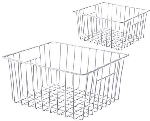 SANNO Aufbewahrungskorb 26cm x 28cm x 14cm 2er set, Kühlschrank Organizer, aus Eisen mit Plastikschutzschicht, weiss, mit eingebautem Griff