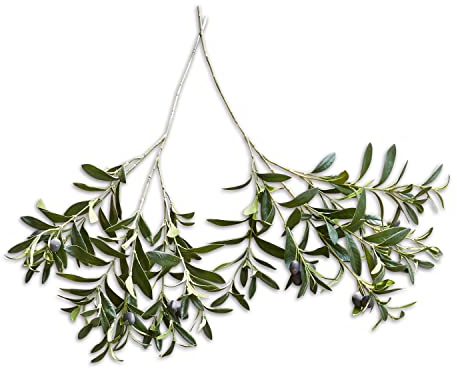 Loberon Deko-Olivenzweig 2er Set Olives, naturgetreue Nachbildung, mediterraner Stil, Handarbeit, Dekoration, Tafelschmuck, Eisen, Polyester, Kunststoff, grün
