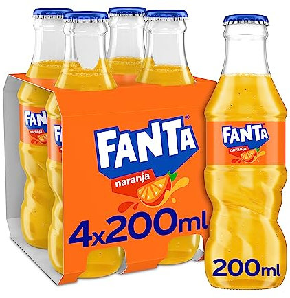 Fanta Naranja - Refresco con 8% de Zumo de Naranja, Bajo en Calorías - Pack 4 Botellas de Vidrio de 200 ml