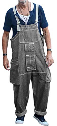 Minetom Herren Jeans Latzhose Overall Arbeitshosen Lange Jeanshose Retro Denim Arbeitslatzhose Jumpsuit Multifunktion Hose Arbeitskleidung Loose Fit A Grau M