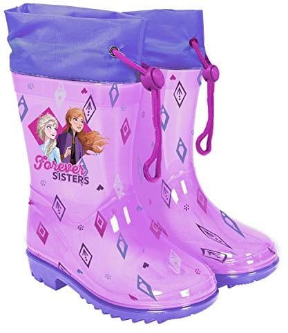 PERLETTI Stivaletti Pioggia Bambina con Anna Elsa Frozen - Stivali Disney Gomma Lilla - Galosce per Bimba Impermeabili con Suola Antiscivolo e Chiusura a Coulisse - Cool Kids (Violetto, 24/25 EU)