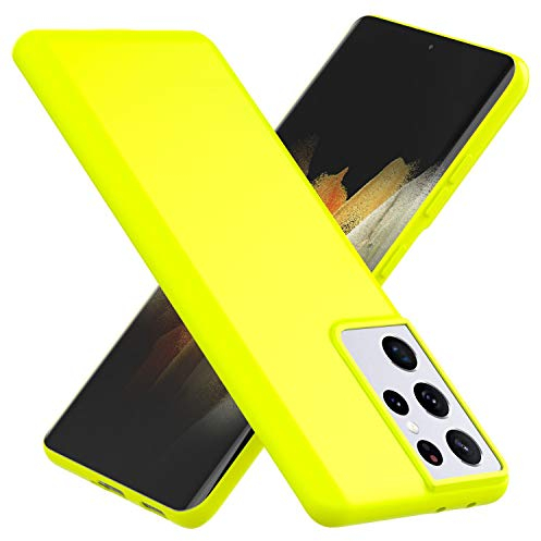 NALIA Neon Cover compatibile con Samsung Galaxy S21 Ultra Custodia, Sottile Protettiva Morbido Silicone Gel Copertura Antiurto, Case Skin Resistente Telefono Cellulare Gomma Bumper, Colore:Giallo