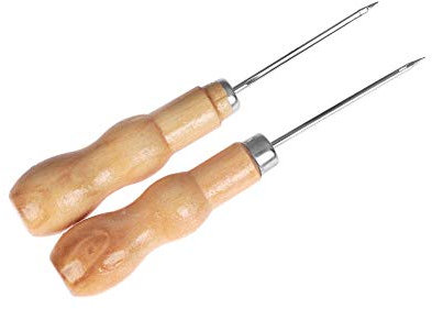 Bricolaje y herramientas Suministros Tool Kit 2 piezas de los zapatos de lona de costura de cuero de madera mango de la herramienta lezna mano Costura de la forma cónica de la aguja Leathercraft arte