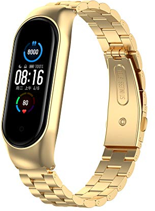 Yikamosi Kompatibel mit Xiaomi Mi Band 6 Armband,Schnellverschluss Edelstahl Metall Ersatzarmband Damen Herren Wristband Uhrenarmbänder für Xiaomi Mi Band 6/Mi Band 5/Amazfit Band 5,Gold