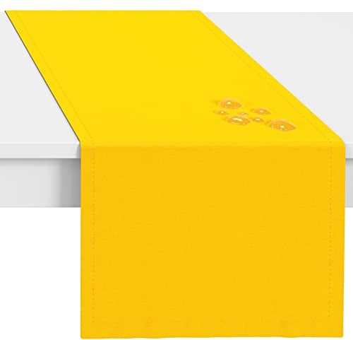 LILENO HOME Tischläufer abwaschbar [40x140cm] in Gelb - Gesäumte Polypropylen Gewebe Tischläufer Tischdecke wasserdicht mit Fleckschutz