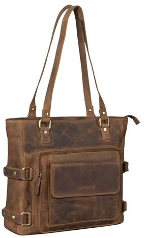 STILORD 'Liara' Sac à Main Cabas en Cuir Grand Sac Bandoulière pour Femmes Vintage Tote Bag Élégant Sac Business pour Travail Cuir Véritable, Couleur:marron moyen