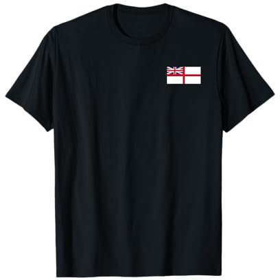 ROYAL NAVAL ENSIGN APPAREL British National Flag T-Shirt - Men's Unisex Adults Classic Fit Short Sleeve Black Solid Flag T-Shirt - S