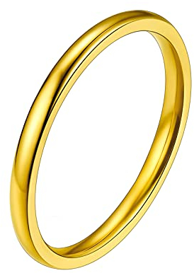 PROSTEEL Trauring Verlobungsring für Damen hochglanzpoliert 18k vergoldet 2mm breit Bandring Größe 47 Minimalist Modeschmuck Accessoire für Partnerschaft Freundschaft