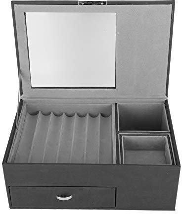28.5x19x11cm/11.2x7.5x4.3in Pen Display Box, PU Leather Pen Display Storage Case Fountain Pen Collector Large Organizer Box with Glass Window Double Level Display Case with Drawer (Black) (Black)