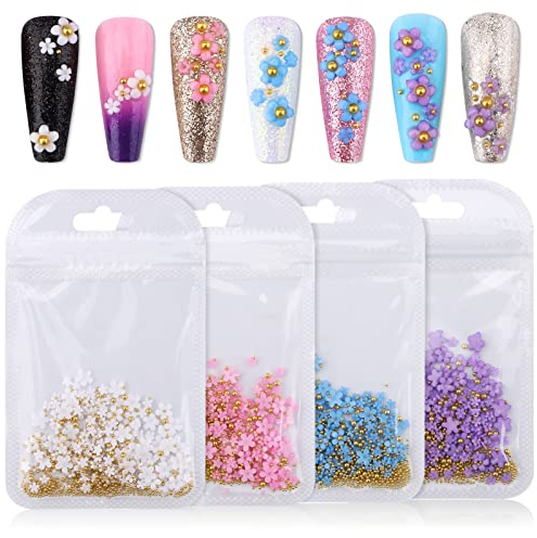 Kalolary 3D Flower Nail Charms, Flower Nail Art Decoration Nail Art Rhinestones Five-Petal Flower Ornaments Nail Art Jewelry Nail Gems Nail Accessories for Women Girls DIY Nail Design (4)