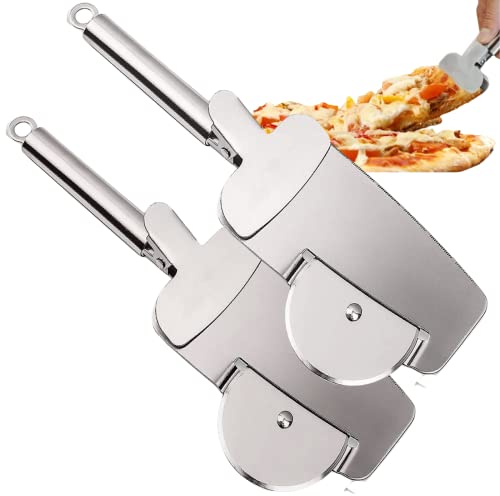 K KIRKWOOD KITCHEN Pizzaschneider, 3in1 EdelstahlPizzaschneiderrad, Pizzaroller, hochwertiges Teigrad, Schneiderklinge, scharfer Pizzaschneider mit rutschfestem Griff, Servierspatel mit Clip, 2