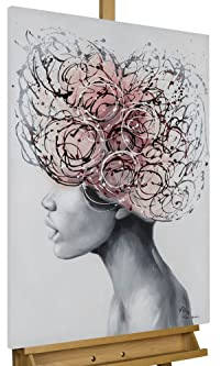 KunstLoft Leinwandbild | 100% HANDGEMALT | 60x90cm | Gemälde 'Blossom of Thought' | Frau | Grau Rosa | Wandbild Wohnzimmer