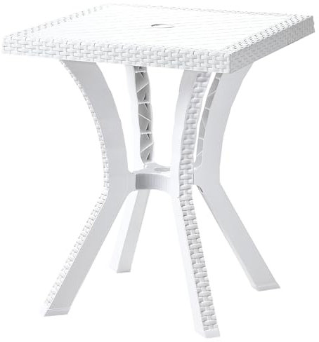 SF SAVINO FILIPPO Tavolo tavolino quadrato 60x60 cm Rigoletto simil Rattan bianco in dura resina di plastica per bar ristorante casa giardino balcone