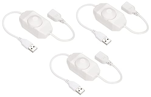 sourcing map 3 Stück LED Streifen Dimmer Schalter 5V DC USB Buchse auf Stecker erlängerungskabel mit Drehschalter Controller für LED Streifen Weiß