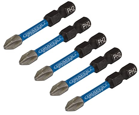 Draper 05499 Cross Slot/PH Type Impact Screwdriver Bits, No.2 x 50mm (Pack of 5),Blue and Black