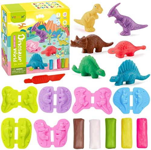 TaimeiMao 12 Stück Knete Zubehör Knetwerkzeug, Knete Ab 2 3 4 Jahre Mit Bunt Modelliermasse Knetwerkzeug Dinosaurier Kinderspielzeug
