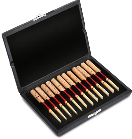Reed-Aufbewahrungskoffer Holz- und PU-Leder-Abdeckung Reed-Etui-Halter Langlebig Reed Box Oboe Reed Case Storage Oboe Zubehör Solide für 10/12/20pcs Oboe Reeds(12 Stöcke)