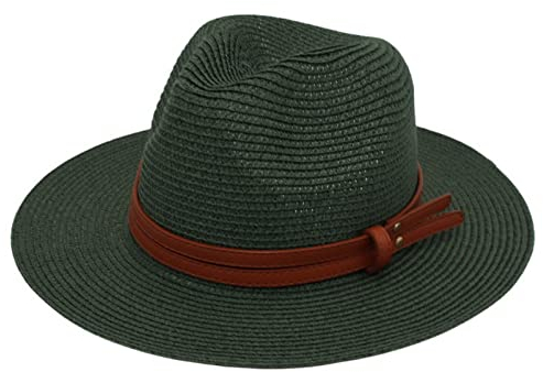 Faringoto 56-58-59-60 cm Natur-Panama-Strohhut in weicher Form für den Sommer, dunkelgrün, Einheitsgröße