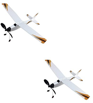 Toyvian 2pcs Toy Rubber Band Powered Airplane Model Outdoor Glider Kit for Boys and Girls Easy Assembly Aircraft for Parties and Skill Development Random Style
