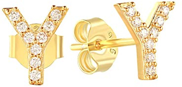 AMDXD Echt Silber Ohrringe Mädchen, 26 Buchstaben Y Ohrringe Silber Stecker 925 mit Weiß Zirkonia, Ohrringe Silber Stecker in Gold Farbe