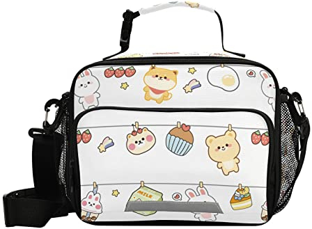 Wudan RCute Animal Bears Strawberry Cartoon Bento Lunch Box Sac Isotherme pour Filles et Garçons Lunch Bag Hot Food or Cooler Repas Picnic School Kids Tiffin