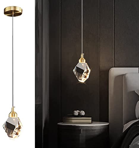 Sxtiger Moderne Kristall Pendelleuchte, 3-Farben Led Kristall Pendelleuchte, HöHenverstellbare Goldene Decke HäNgende Pendelleuchte, FüR KüCheninsel Schlafzimmer Esszimmer (Golden)