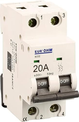 EUR'OHM Disjoncteur bipolaire courbe C connexion vis haut/bas - IP20/IK02 20A 6kA - Matériel électrique