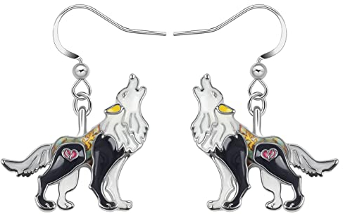 RAIDIN Emaille Legierung niedliche Tier Wolf Ohrringe für Damen Mädchen Neuheit Tropfen Baumeln Haken Ohrringe Schmuck für Geschenke Party Geburtstag Charms (Grau)