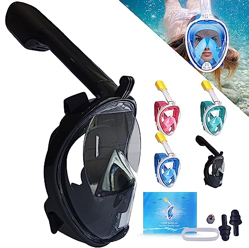Máscara Snorkel, Gafas Buceo, Empresa Nacional, visión 180º, antivaho, Soporte Camara Deportiva Go Pro o Similar, Tubo respiración con Doble Canal de Aire. (L/XL, Negro)
