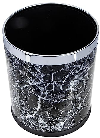 Zerodeko Marble Bin Trash can Round Garbage Bin Black Waste Paper Bins Basket for Bathrooms Rooms Kitchens Home Office Hotel Desktop Trash can with Lid