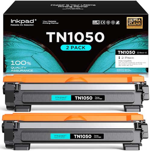 iNKPAD TN1050 TN-1050 Tonerkartuschen Kompatibel für Brother DCP-1612W DCP-1610W MFC-1910W HL-1110 HL-1210W HL-1212W DCP-1510 DCP-1512 HL-1112 MFC-1810 Drucker (2 Schwarz)