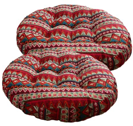 Surwin Stuhlkissen Rund 2 Stücke, Boho Sitzkissen Rund Bequemes Bodenkissen, Sitzkissen Boden gartenmöbel-Kissen, für Indoor und Outdoor (45cm,E)