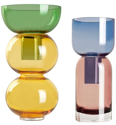 Cloudnola Lot de 2 vases réversibles en Verre pour Fleurs et bourgeons - Vert et Jaune et Bleu et Rose - pour la Maison, Un Mariage et Un événement