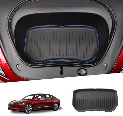 Ruiya Kompatibel mit Tesla Model 3 2024 2025 Kofferraummatte Vorne, Model 3 Kofferraumwanne Matten TPE Allwetter-Innenmatten Kofferraummatten Antirutschmatten für Model 3 Zubehör