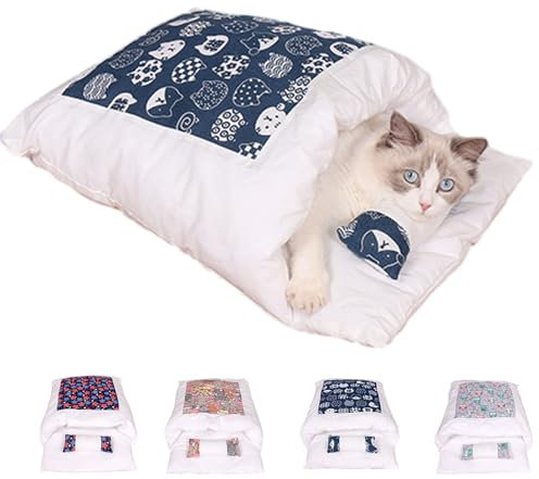 Argumub Orthopädischer Katzenschlafsack Katzenbett Katzenschlafsack Flauschig Warmer Abnehmbare Waschbare Kleines Haustierbett Für Katzen Hunde (L, Blue Cat)