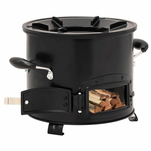 Homgoday Cocina de leña para Camping Metal Negro 36x26x22,5 cm